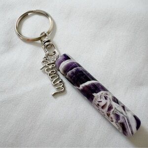 Amethyst Gemstone Keychain with Silver Dream Charm